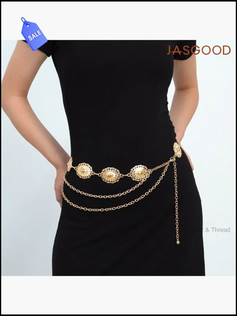Metal Chain Belt for Women Cowgirl Western Boho Concho Belt for Dresses Jeans
